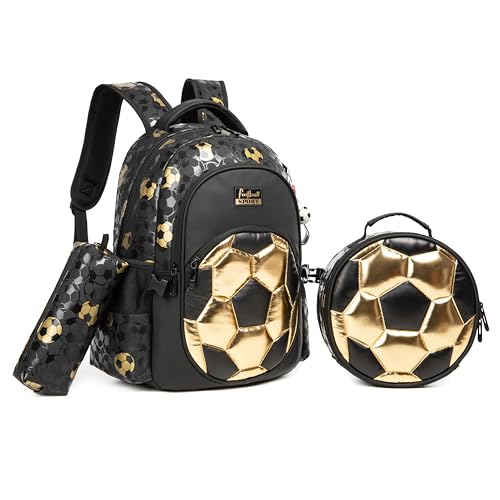 Meetbelify Mochilas escolares fofas para meninas e meninos para estudantes do ensino fundamental, 8 a 10 anos, conjunto de mochila estética, Futebol infantil, 16.5'X11.8'X7 inches, Moderno