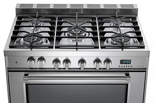 Verona Prestige Series VPFSGE365SS 36 inch Dual Fuel Range Freestanding Turbo Convection Oven 5 Sealed Burners Stainless Steel Storage Drawer