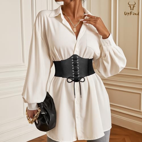 Women Elastic Wide Corset Waist Belt Vintage Lace-up Tied Waspie Corset Belts for Halloween Renaissance Punk Costume3