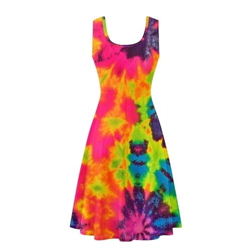 Image of TOADDITDO Women's Sleeveless O Neck Beach A-Line Party Coctail Tank Dresses Flared Sundress