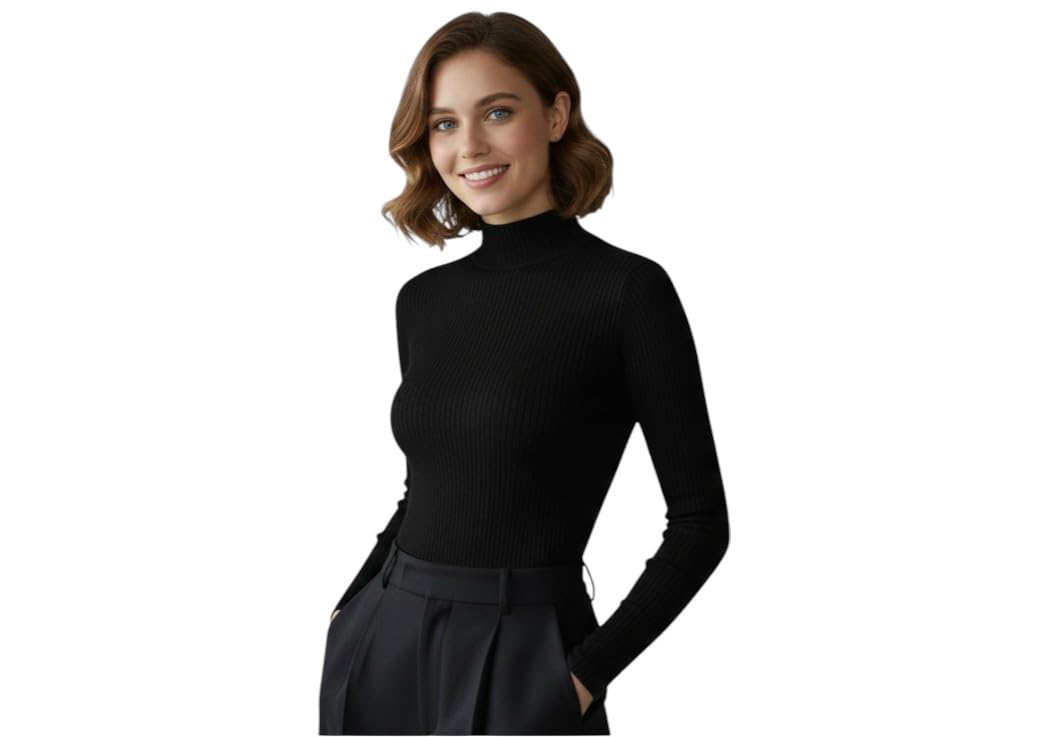 Women’s Cozy Turtleneck Pullover – Soft Cotton-Blend Material, Stretchy Slim Fit, Full Sleeves & Classic High-Neck Style Perfect for Winter Layering and Everyday Comfort