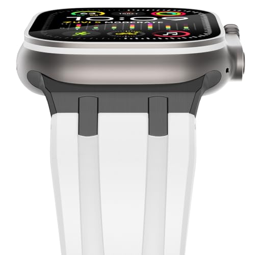 NewWays Silicone Strap Compatible with Apple Watch 49mm 46mm 45mm 44mm 42mm(Series 3 2 1),Sport Straps Replacement Band for iWatch Ultra 3 2 1 Series 11 10 9 8 7 6 SE 5 4 3 2 1,White/Black Connector