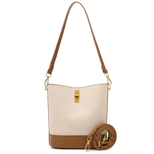 ONE2MAY Small Bucket Bag Bucket Purse for Women Shoulder Purse Crossbody Handbag Mini Faux Suede Hobo Bag (Off white)