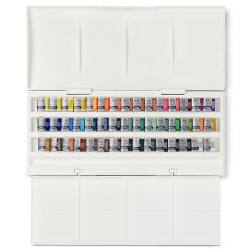 Winsor and Newton. Acuarela Cotman, set de estudio, 45 medias sartenes y 1 pincel redondo para acuarela Cotman