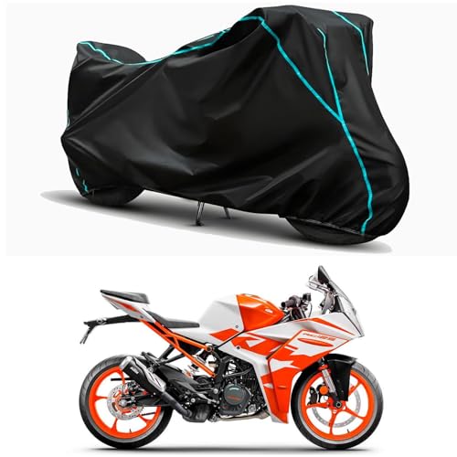 Image of Waterproof Bike Body Cover Compatible for | KTM RC 125 STD | Taffeta Fabric, Sky Piping Design, Bottom Elastic Fit | Dustproof, Sun UV & Rain Protection for All Weather.