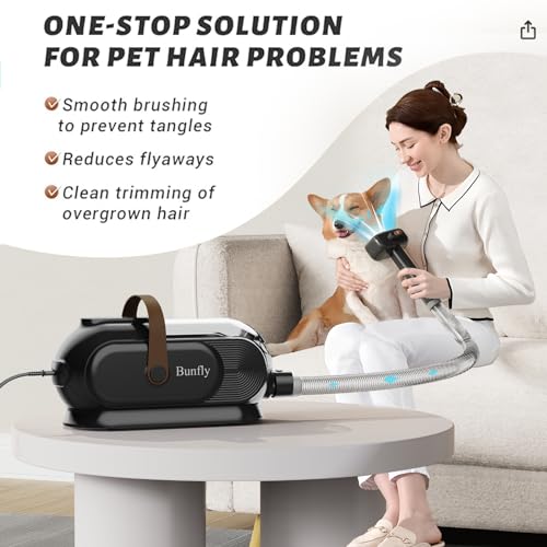Bunfly Dog Grooming Kit & Dog Hair Vacuum, 3.5L Capacity Pet Grooming Vacuum with 13000kpa Strong Grooming & Vacuum Suction 99% Pet Hair,17 Grooming Tools Shedding Pet Hair, Home Cleaning -Black Bunfly Dog Grooming Kit & Dog Hair Vacuum, 3.5L Capacity Pet Grooming Vacuum with 13000kpa Strong Grooming & Vacuum Suction 99% Pet Hair,17 Grooming Tools Shedding Pet Hair, Home Cleaning -Black
