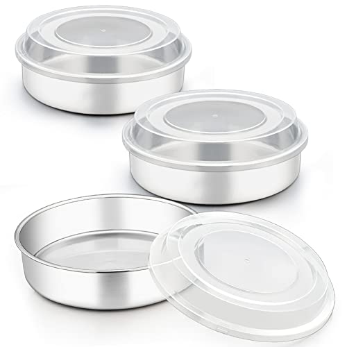 TeamFar 8 Inch Cake Pan, Stainless Steel Round Baking Pans with Lids-4 PCS | Smash Cake Pan Tins, Baking Steaming Serving for Wedding Bakery Camping Picnic, Oven & Dishwasher Safe(2 Pans + 2