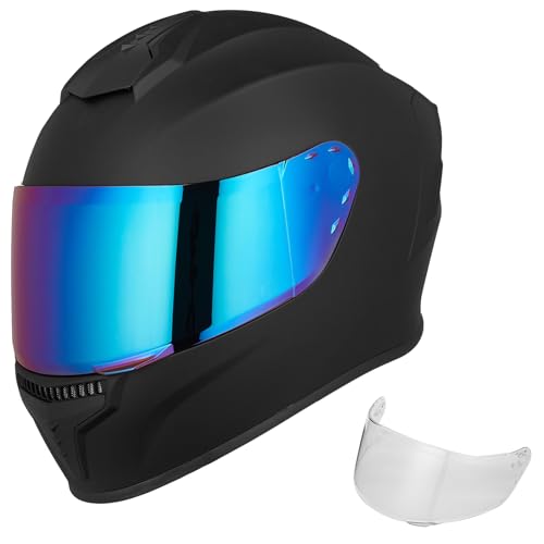 AUBOA Full Face Motorcycle Helmets for Adults Men and Women DOT Street Bike Racing Helmet with Extra Clear Visor Model MD-813C (Matte Black, L)