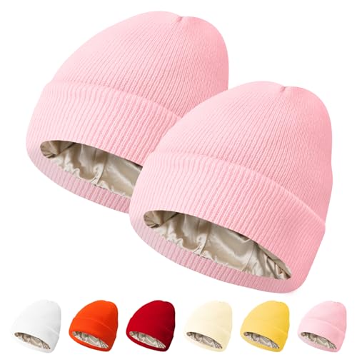 Image of PFFY Womens Satin Lined Beanie Silk Lining Winter Hats Beanies for Women