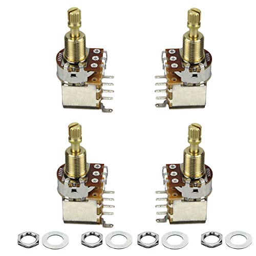 FLEOR 4PCS A500K+B500K Push Push Bounce Switch Potentiometer Long Split Copper Shaft for Electric Guitar Bass Volume/Tone Controls(Set of 2A2B)