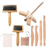 Carding Pinsel aus Wolle mit Holztropfenspindel und Garnständer zum Kardieren von Wolle (mit Pinseln)