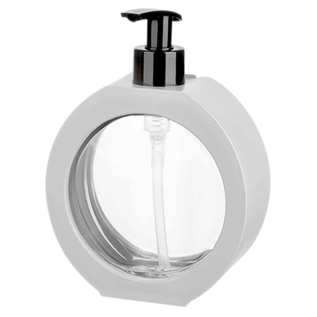 Yuvarlak Şekilli Şık Sıvı Sabunluk & Deterjanlık Sıvı Sabun Haznesi Banyo Sabunluğu Mutfak Deterjanlığı Deterjan Haznesi 350 ml (Krem)