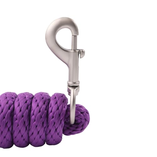 Merauno® Führstrick für Pferd - Anbindestrick in verschiedenen stylischen Designs, Führleine, Anbindeseil Pony, Esel, Ziege lang Strick mit Karabinerhaken(Violett, Karabinerhaken)