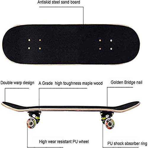 Wsjyp Skateboard 31"X 8" Complete Pro, Concave Design 9 Layer Canadian Maple Wood For Adults Tricks Skate Board For 5 Up Years Beginner,Style C #TOP4