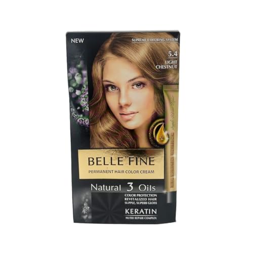 BELLE'FINE® - Coloration crème pour cheveux Black Series - luxueux - coloration naturelle/permanente - 3 huiles/kératine - CHÂTAIN CLAIR