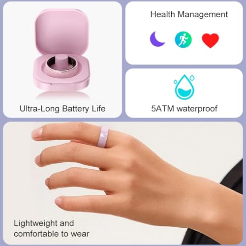 Image of Smart Rings for Couples，Health Rings for Men & Women, 24 /7 Track Heart Rate, Sleep, SpO2, Stress, HRV & Cycles. 5ATM Waterproof, iOS /Android, No Subscription.(Pink, 9 (19.1mm))