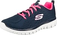 Skechers Womens Graceful Get Connected Sneaker, Navy Mesh Hot Pink Trim, 2 UK