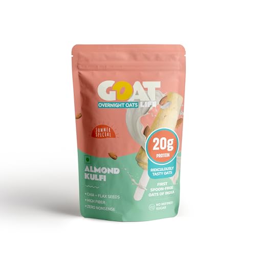 Image of GOAT Life Overnight Oats (75g) | 20g Protein | High Fibre | Nutrient-Rich | No Sugar | Supports Weight Management & Muscle Recovery | Instant Breakfast (Pack of 1, Almond Kulfi)