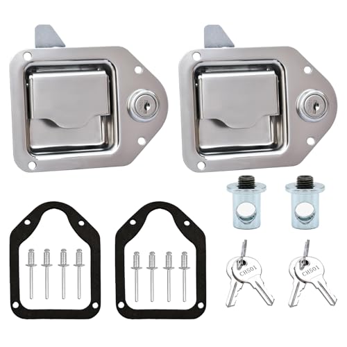 Image of Truck Tool Box Latch Replacement 2 Pack,304 Stainless Steel Paddle Handle Lock Kit with Keys,Truck Bed Toolbox Accessories,Dual Handle Latch System with Connecting Rod Kit (2packs)