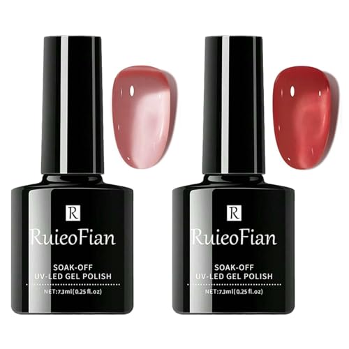 Esmaltes Semipermanentes para Uñas jelly rosa y rojo, 2 Piezas 10ml esmalte de uñas de gel uv led, secado rápido y brillo translúcido, para diy nail art set, bricolaje, manicura para el hogar