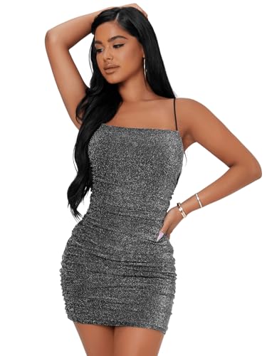 Image of Floerns Women's Glitter Sleeveless Ruched Party Clubwear Bodycon Mini Dress