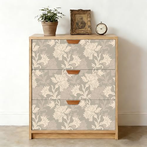Papel Pintado Autoadhesivo Flores Vintage LaCheery Color Beige Crema 44.5cm x 700cm para Pared 4