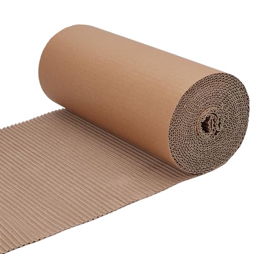 BENECREAT 5M/197Inch Corrugated Cardboard Roll 30cm/11.8Inch Wide Singleface Corrugated Paper Heavy Duty Wrap Paper Sheet for Christmas Party Gift Packing Storage Shipping DIY Crafts (Camel)