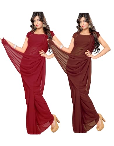 Sari en georgette léger lot de 2 drapés élégants pour fêtes