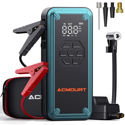 Jump Starter with Air Compressor, Acmount 5000A Car Battery Jump Starter with 150PSI Tire Inflator for Up to 9.0 Gas/8.0L Diesel, 12V Portable Jump Starter Box with LCD Display, Light (Blue)