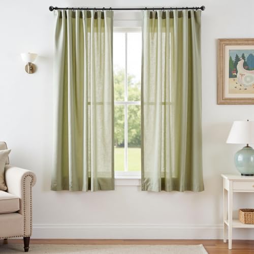 jinchan Linen Blend Curtains 63 inch Length 2 Panels for Bedroom Living Room, Semi Sheer 50 inch Wide Farmhouse Cottage Core Style Drapes with Rod Poc