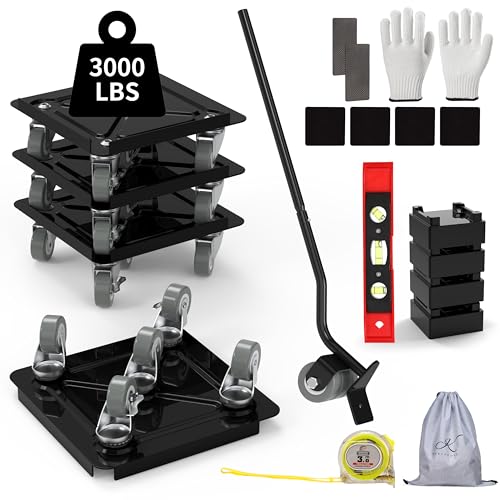 Heavy Duty Furniture Dolly 360° Rotating 5 Wheels, Alloy Steel 3000 lbs Load Capacity Furniture Movers with Measuring Tape & Leveler