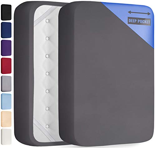 Dreamcare Twin Xl Fitted Sheet - Extra Deep Pocket Fitted Sheet - Fits Up To 21 Inch Mattress - Deep Pocket Twin Xl Sheets - Hotel Luxury - Shrinkage & Fade Resistant - 1 Fitted Sheet Only (Grey) #TOP1