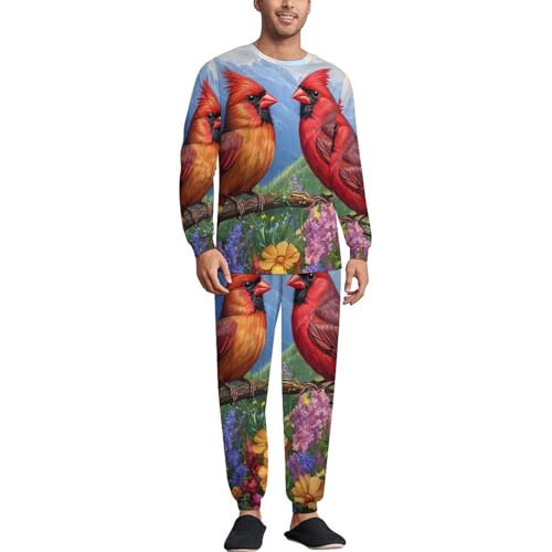 Cardinal on Branch Pajama Set Long Sleeve Lounge Sets Sleepwear 2 Pjs Nightwear for Men Women