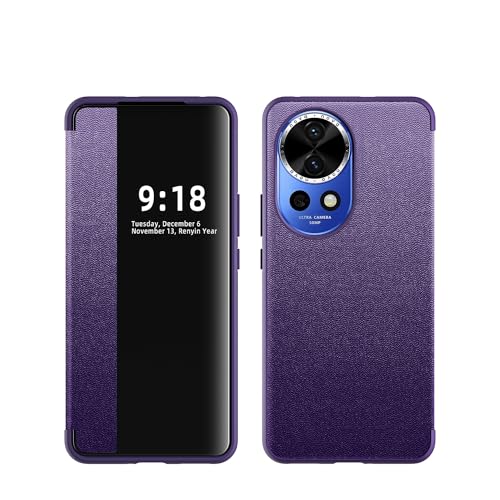 Étui à Rabat pour Huawei Nova 12 Pro avec Fenêtre de Visualisation Coque Fine Violette