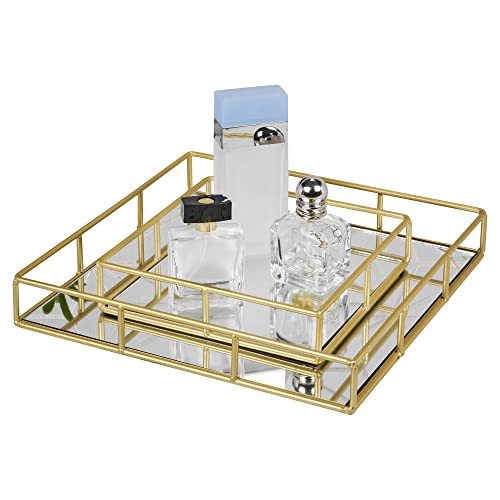 Set of 2 Metal Gold Decorative Mirror Trays Vanity Perfume Decor Candle Holders (Square) - Cosy Home Interiors Set of 2 Metal Gold Decorative Mirror Trays Vanity Perfume Decor Candle Holders (Square) - Image 6