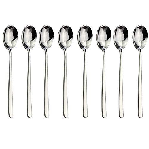 BRIIEC Dinner Spoons Set, Stainless Steel 8-Piece Flatware 8-inch Table Soup Spoons, Silverware Utensils Spoon, Dishwasher Safe (Full Silver)