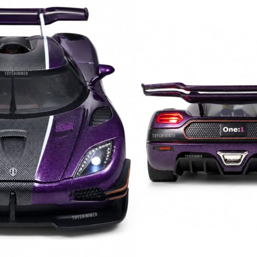 Image of 1:24 Scale Koenigsegg One:1 Diecast Model Car with LED Lights & Engine Sound | Premium Metal Body | Openable Doors via Roof Button | Realistic Collectible Toy for Kids & Adults-Purple