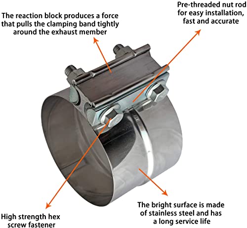 Image of 4 Inch Lap Joint Exhaust Pipe Muffler Clamp Band - 304 Stainless Steel (4 Pack)