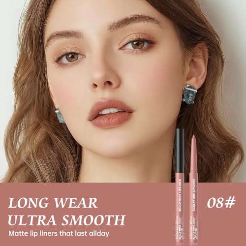 Image of K08 Hxssll 12 Colors Matte Lip Liner Pencil - Long Lasting Waterproof Lip Liner, Smudge Proof Transfer Proof Lip Pencil, High Pigment Lip Makeup for Defining & Filling Lips (08#, 1PCS)