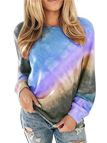 Famulily Tye Dye Sweatshirts Women Cute Crewneck Sweatshirt Rainbow Sweatshirt(Purple,XL)
