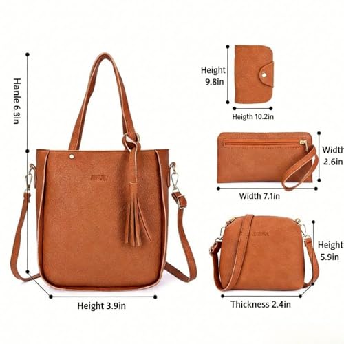 Set de 4 bolsos de mujer: tote, cruzado, clutch y tarjetero miniatura 2