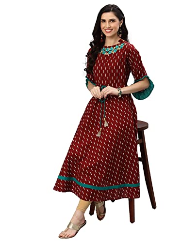 Image of Yash Gallery Women's Fit And Flare Calf Length Cotton Ikat Printed Flared Dress