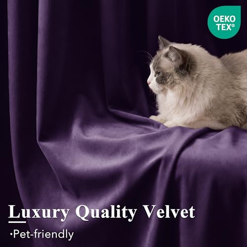 Image of Purple Orchid Velvet Curtains Back Tab, W52 x L84 inches, 2 Panels | Room Darkening, Back Tab Decoration, Thermal Window Drapes, Privacy & UV Protection for Bedroom, Nursery, Daughter' Room