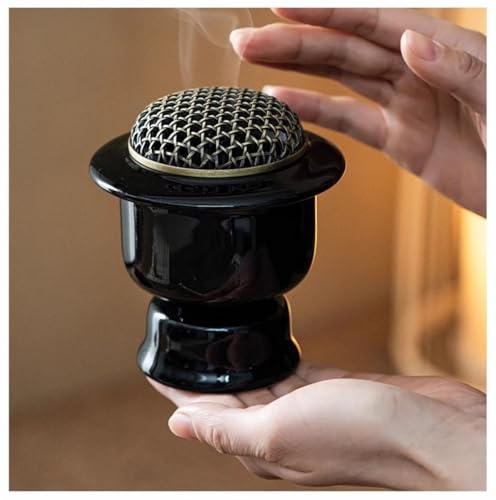 ponpfden Quemador De Incienso Electrónico De Cerámica For El Hogar, La Oficina, Yoga, Belleza, Ceremonia del Té, Quemador De Incienso Eléctrico De Combustión En Seco(Black)