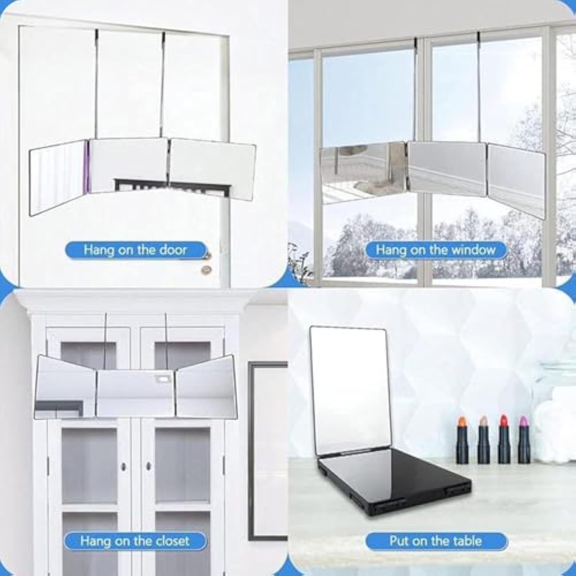 Trifold Mirror for Self Hair Styling, Adjustable Height