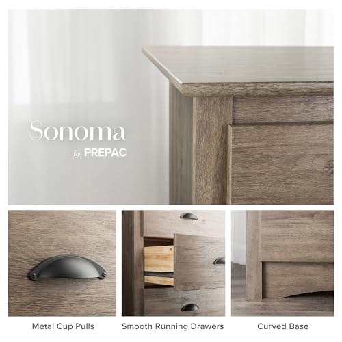 Image of Prepac Salt Spring Rustic Tall Nightstand Side Table with 3 Drawers, Farmhouse Tall 3-Drawer Bedside Table 16 inch D x 23 inch W x 29 inch H, Drifted Gray, DDC-2403