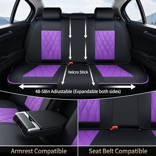 Image of FLORICH Car Seat Covers Full Set Purple Seat Covers Luxury Faux Leather Automotive Car Seat Cover with Lumbar Support Front and Rear Universal Fit for Most Cars Sedans Trucks SUV, Black&Purple