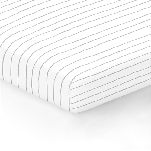 Image of 100% Organic Cotton Fitted Sheets for Standard Crib and Toddler Mattresses/Pads 28” x 52” and up to 6” Thick. Boys and Girls. Fits, Dream On Me, Lullaby, Safety 1st, Newton, and Others. Stripes