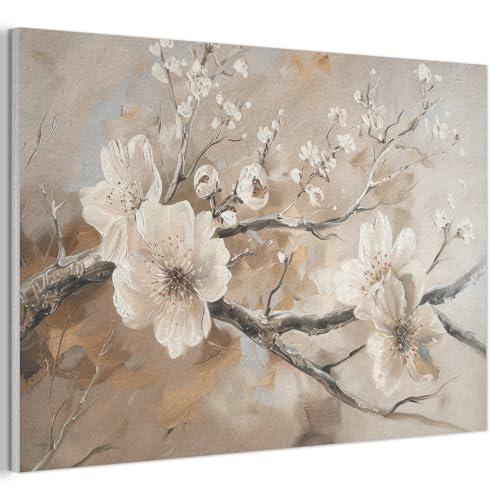 Décoration murale feutrée 60x40 cm fleur blanche salon et chambre