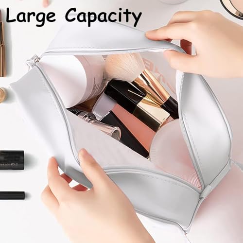 Image of Makeup Pouch Bag PVC Travel Toiletries Organizer Cosmetic Bags Wash Bag Pouch for Travel Kit Toiletry Bag Portable Organizer Case Carry Pouch for Women Bathroom Set of 3 (White)